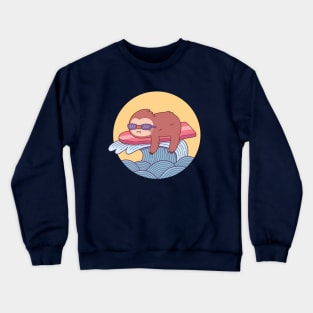 Cute Sloth On Surfboard Riding The Waves Crewneck Sweatshirt